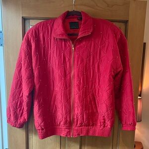Red Silk Quilted Jacket with Stud Details